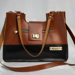 Leather #425 Purse – Black X Tan Leather Handbag