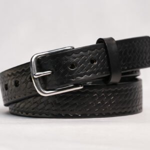 Basket Weave Premium Heavy Black Leather Belt