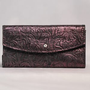 Black With Purple Floral Leather Clutch