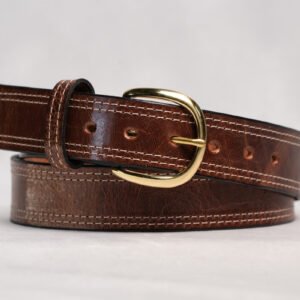 Cognac Double Stitch Leather Belt