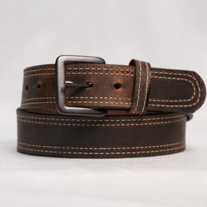 Water Buffalo Double Stitch Crazy Horse Belt – White Stitching