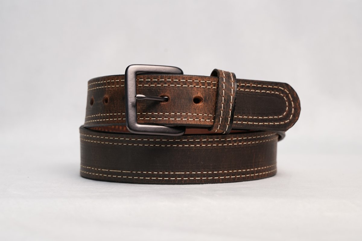 Water Buffalo Double Stitch Crazy Horse Belt – White Stitching