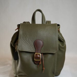 Green Leather Backpack with Flap