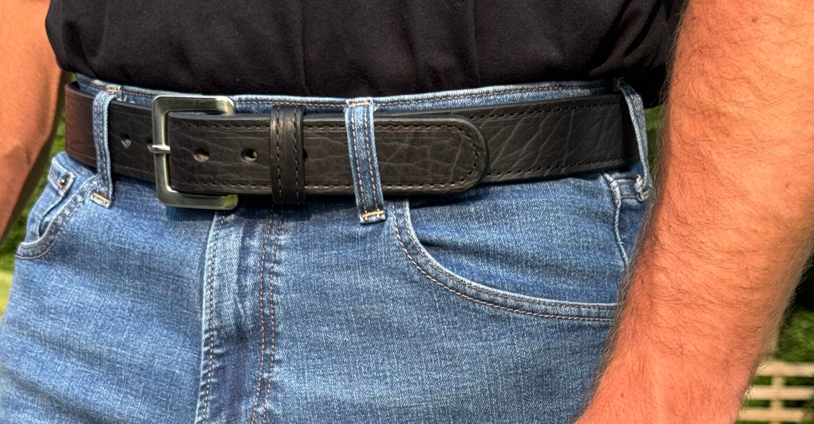 Bison Black Premium Heavy Leather Belt - Image 5