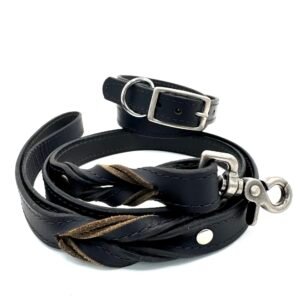 Black Leather Leash & Collar Set