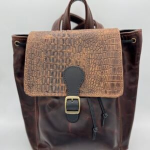Brown Leather Backpack with Alligator Flap
