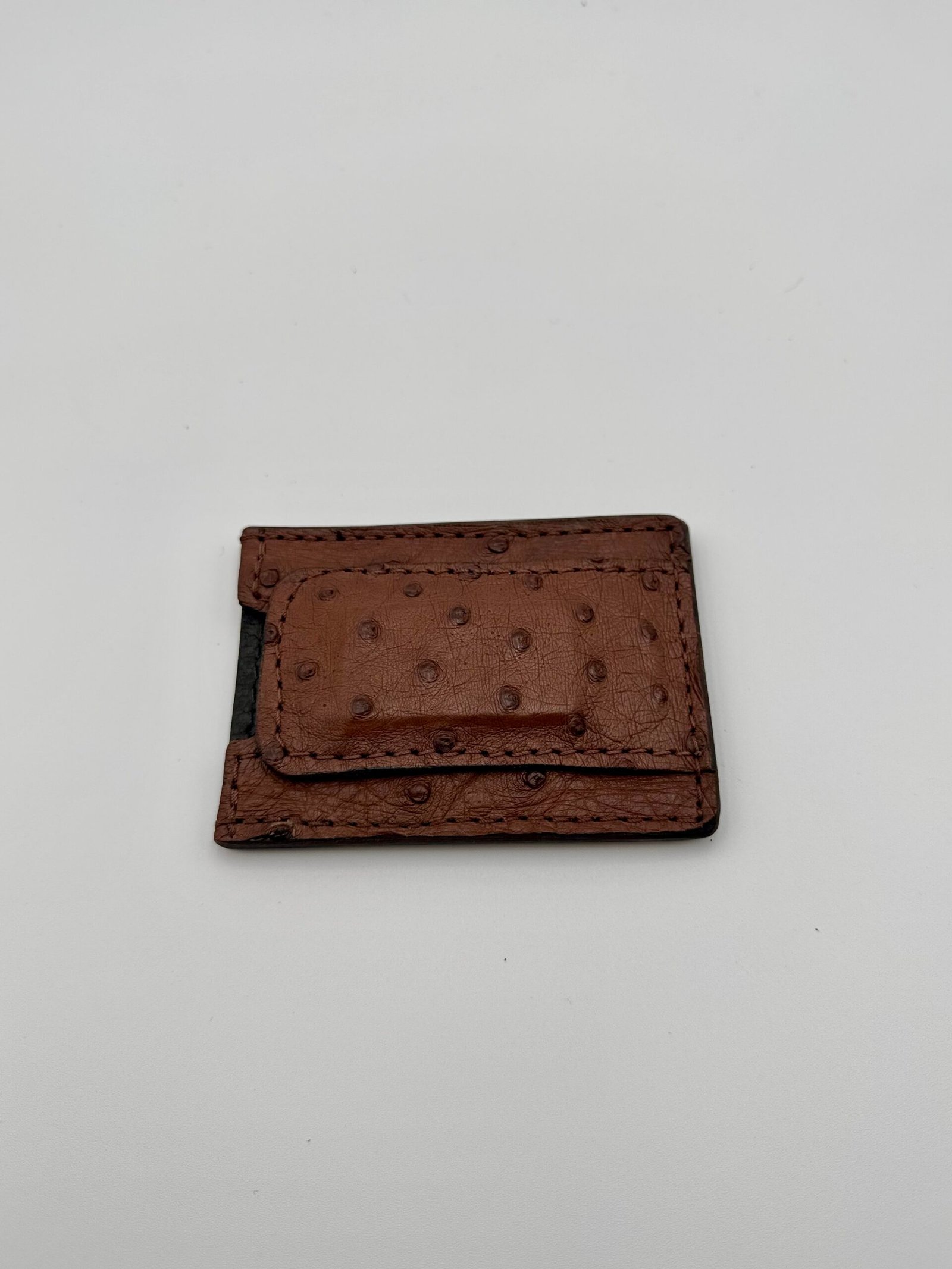 Ostrich Brown Leather Money Clip Wallet - Image 2