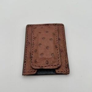 Ostrich Brown Leather Money Clip Wallet