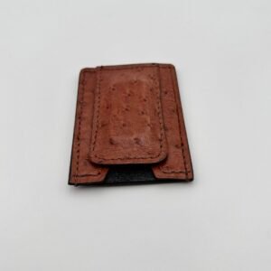 Ostrich Light Brown Leather Money Clip Wallet