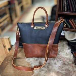 Leather Crossbody Bag-Black & Light Brown