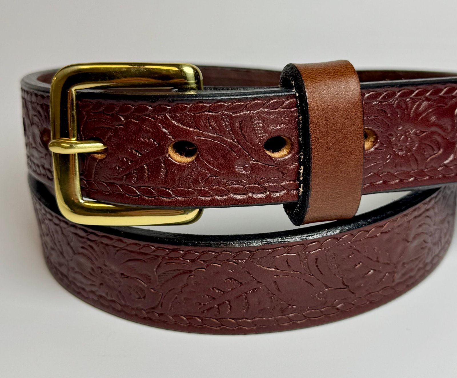 Brown Floral Design Leather Belt - Image 2