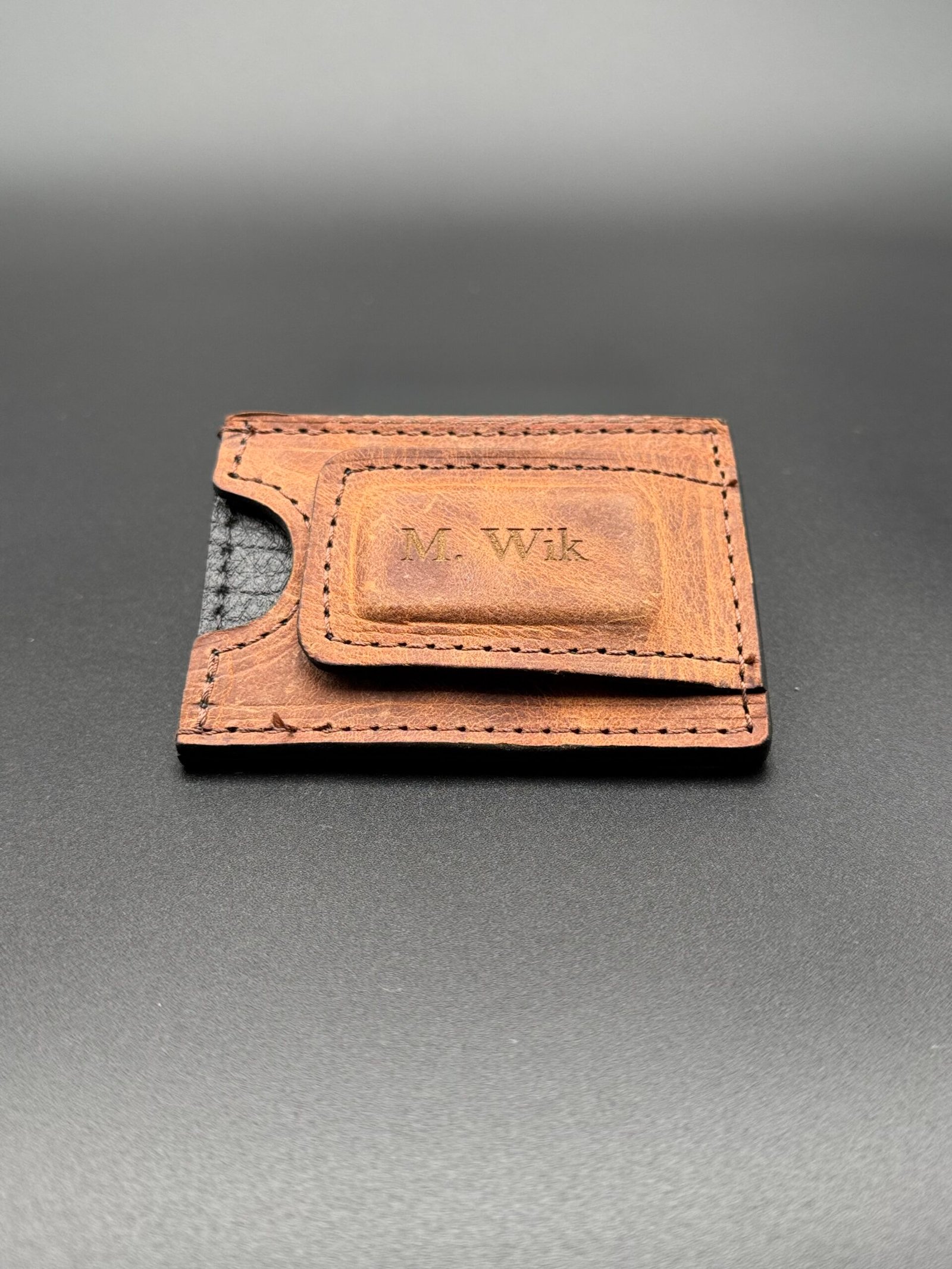 Water Buffalo Light Brown Leather Money Clip Wallet - Image 3