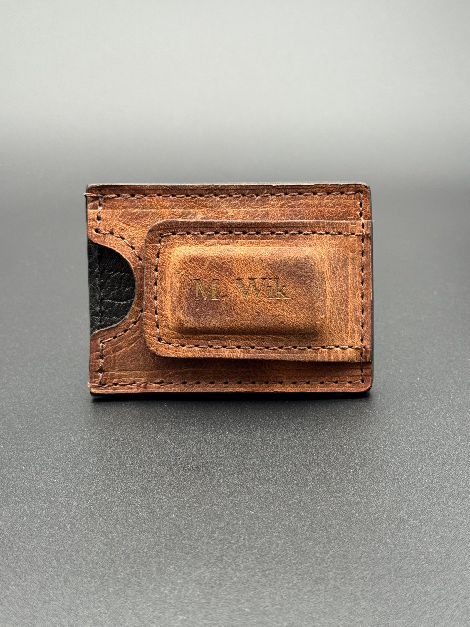 Water Buffalo Light Brown Leather Money Clip Wallet - Image 4