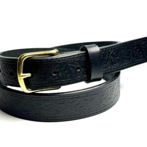 Black Floral Leather Belt