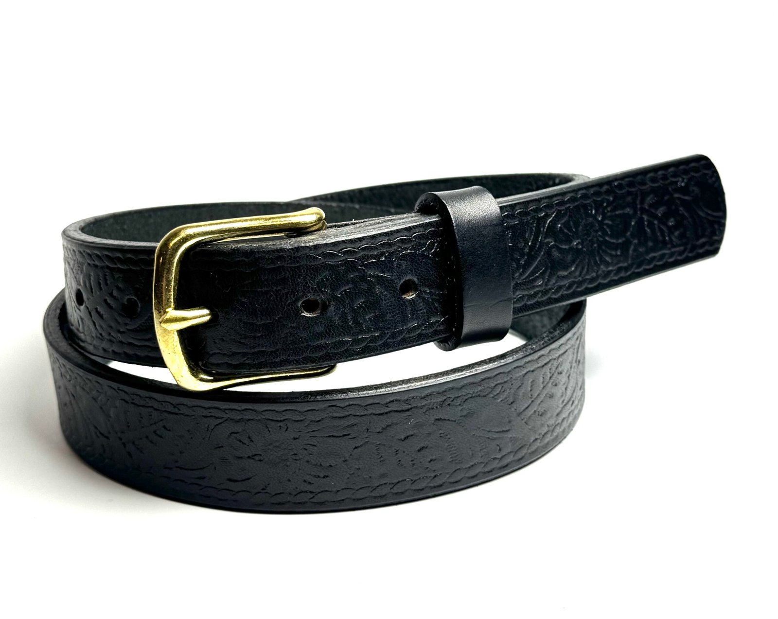 Black Floral Leather Belt