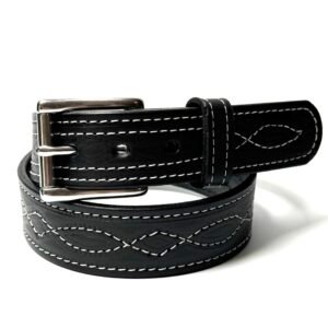 Black Figure 8 Stitch Leather Belt