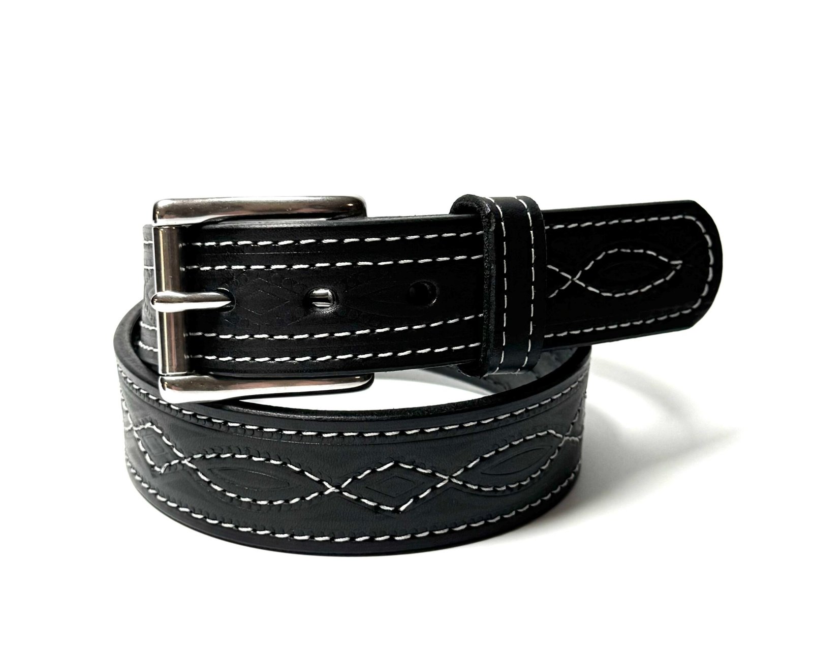 Black Figure 8 Stitch Leather Belt
