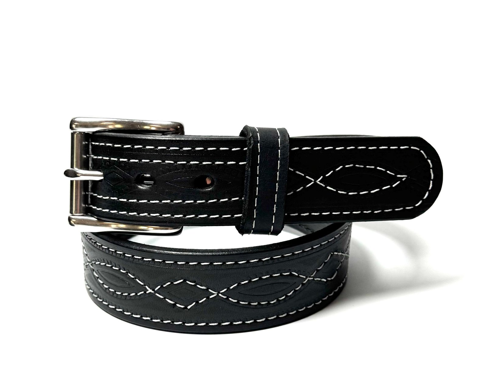 Black Figure 8 Stitch Leather Belt - Image 3