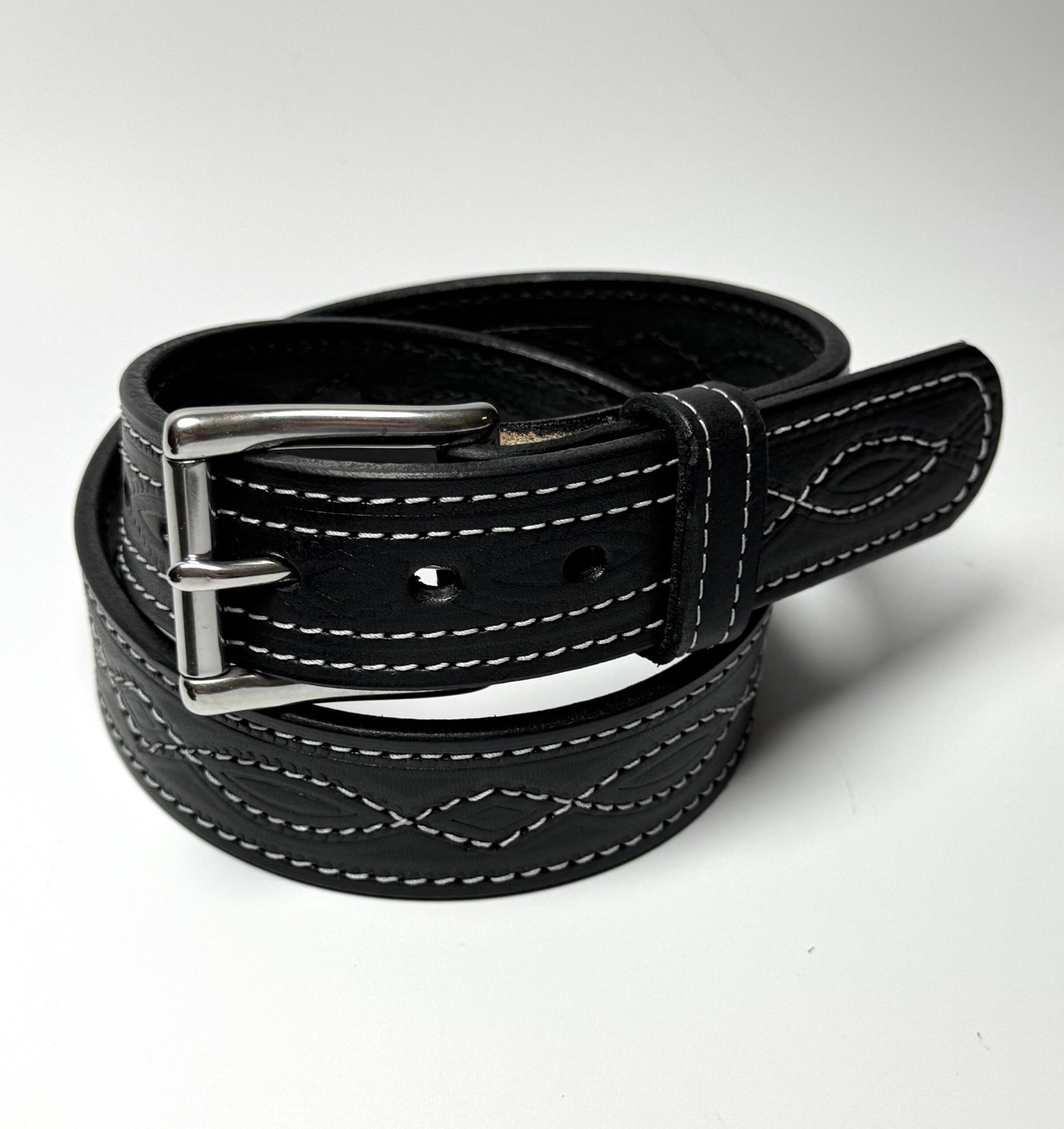 Black Figure 8 Stitch Leather Belt - Image 4