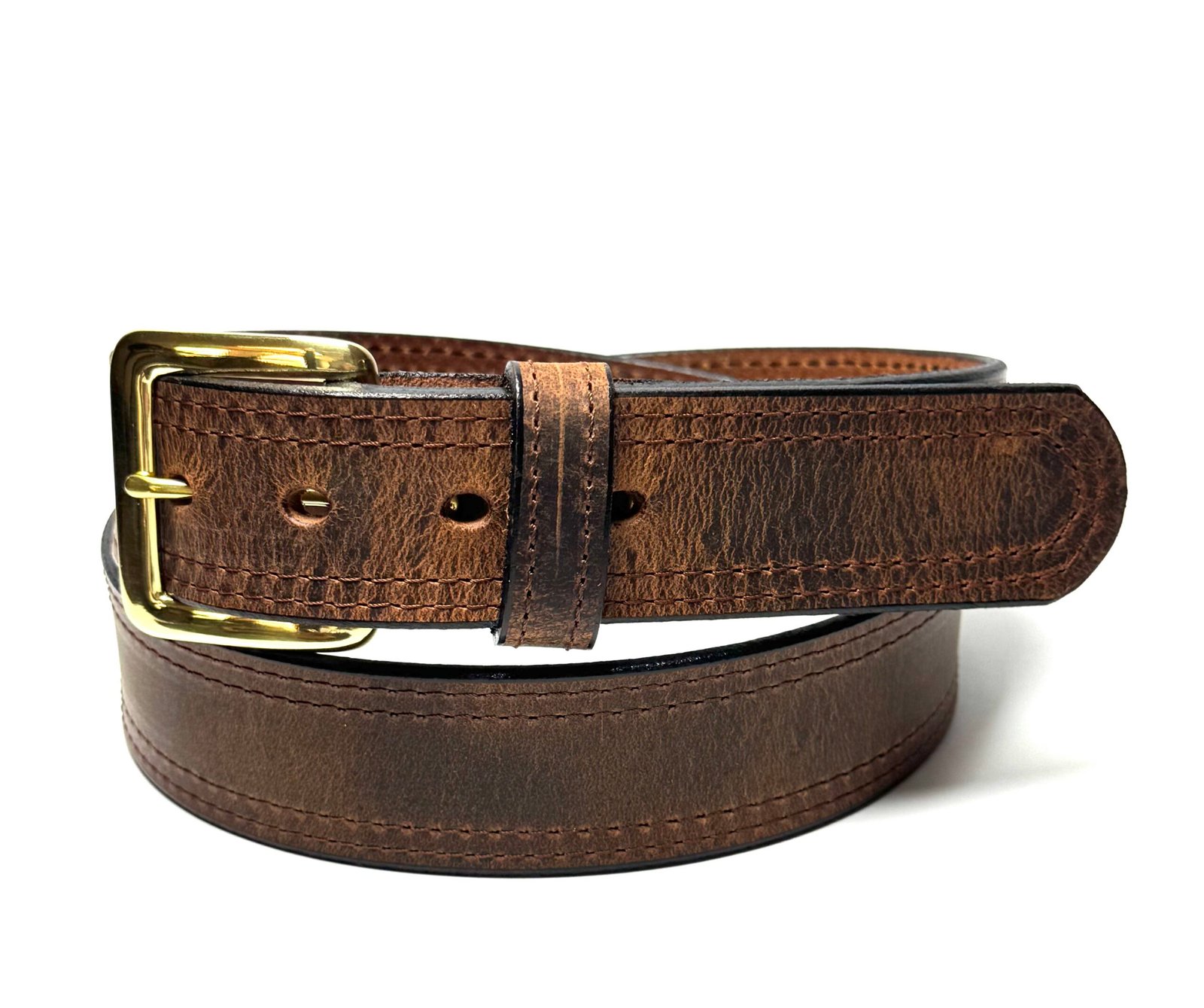 Water Buffalo Double Stitch Crazy Horse Belt – Brown Stitching - Image 3