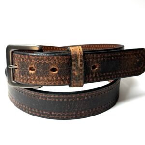 Water Buffalo Double Stitch Crazy Horse Belt – Brown Stitching