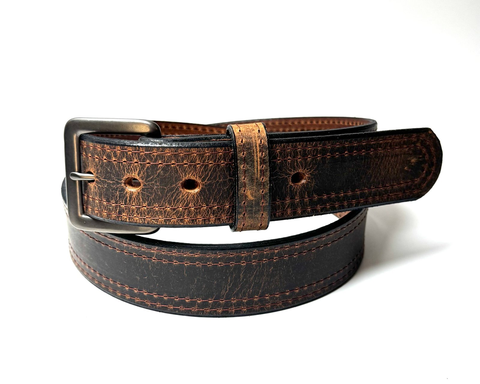 Water Buffalo Double Stitch Crazy Horse Belt – Brown Stitching