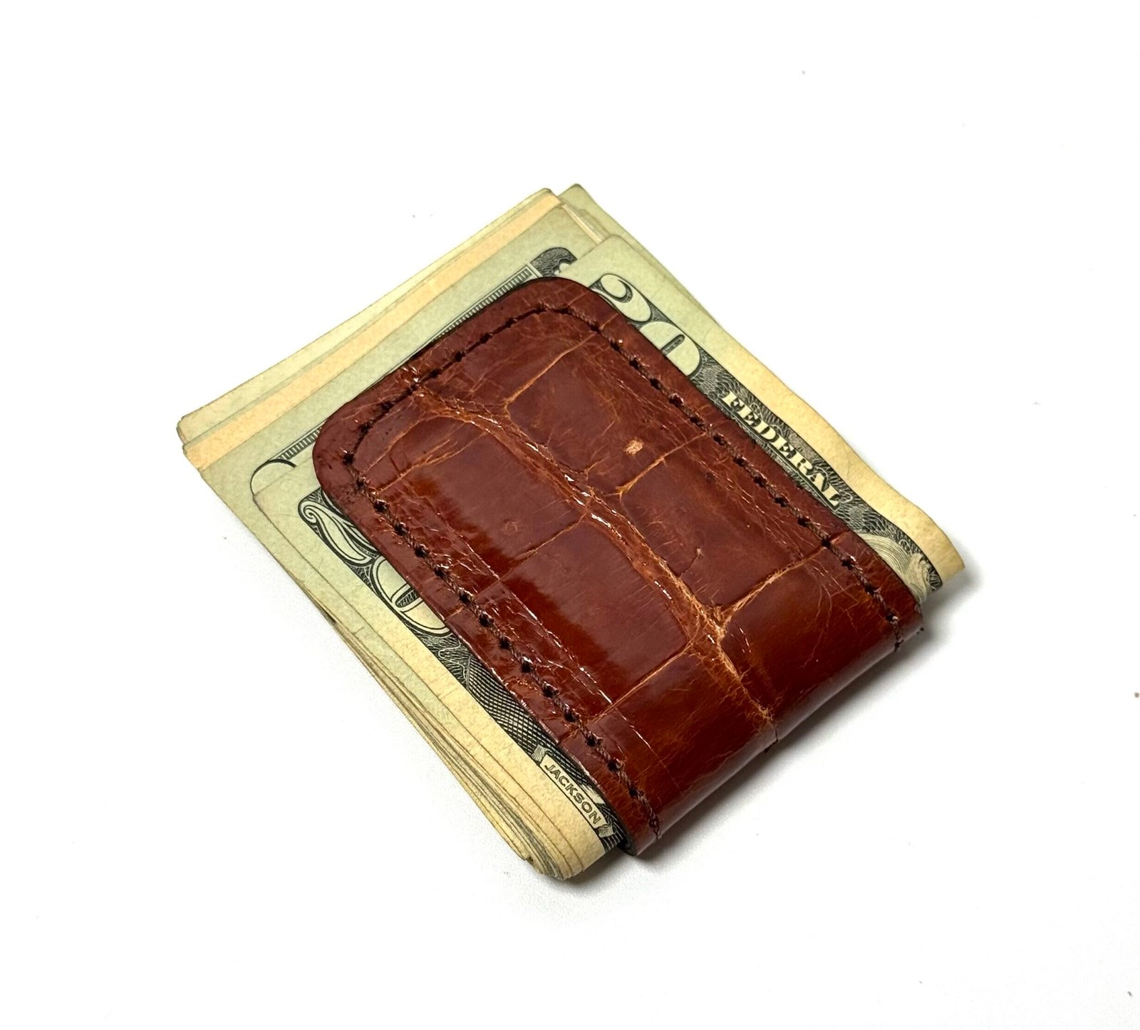 Cognac Alligator Leather Cash Clip – Card Holder