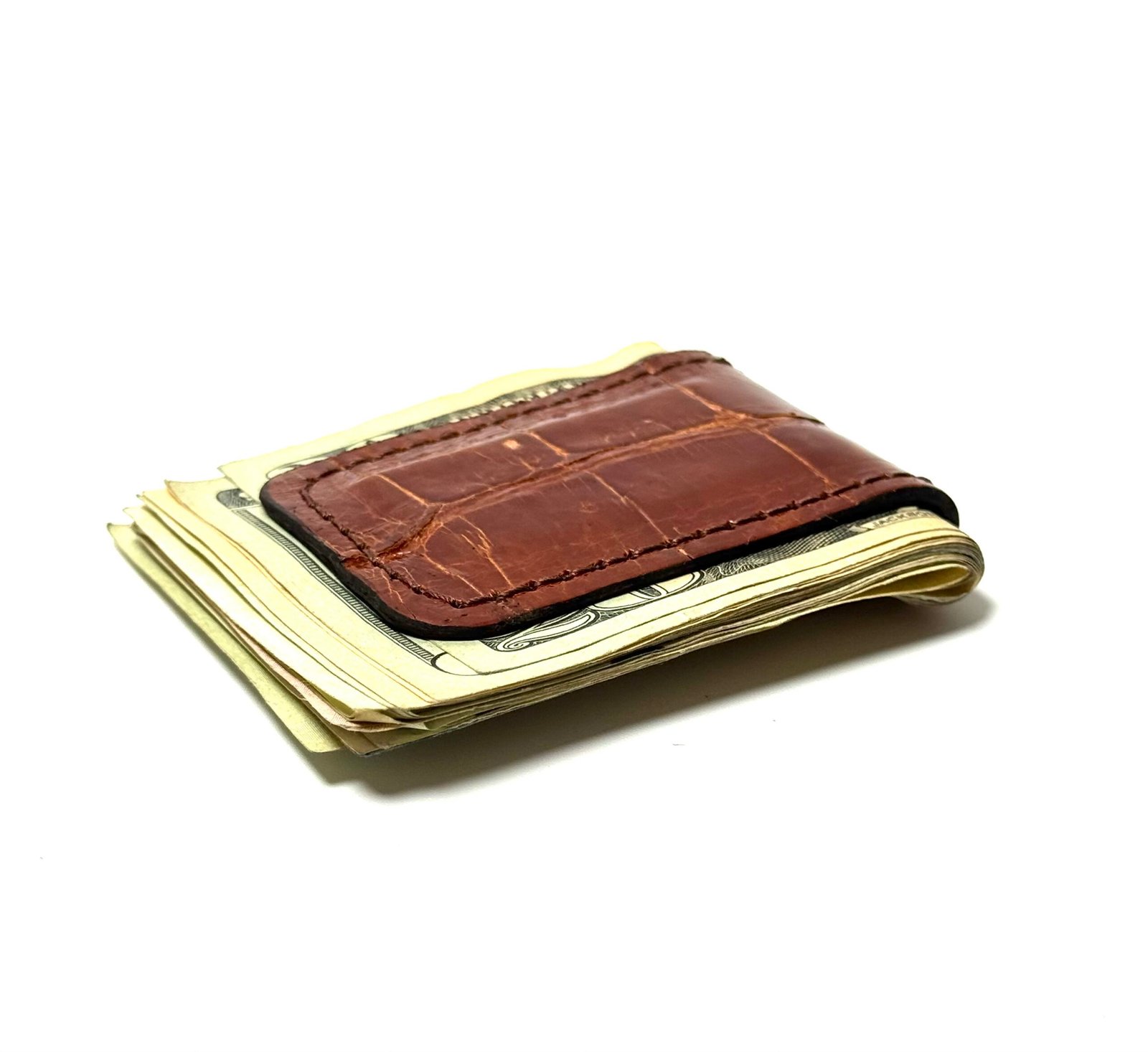Cognac Alligator Leather Cash Clip – Card Holder - Image 5