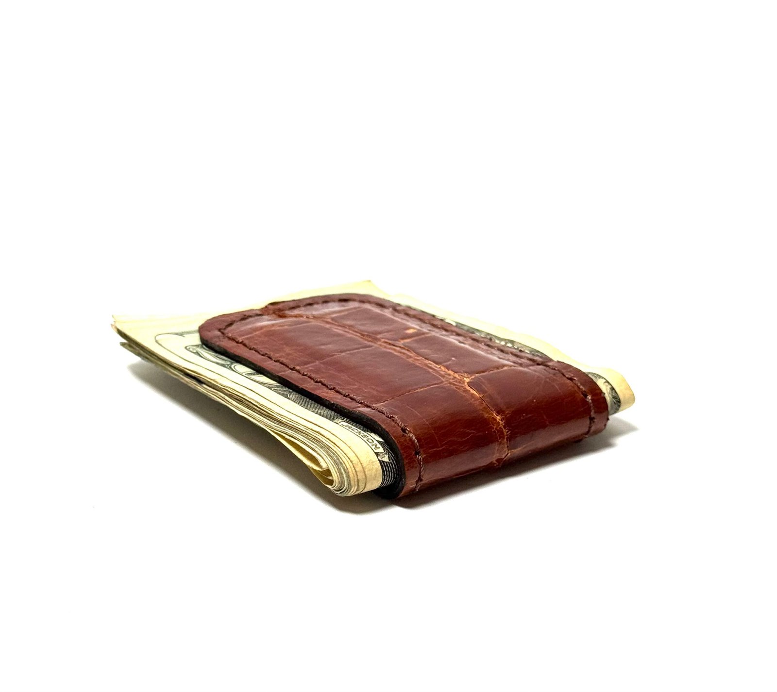 Cognac Alligator Leather Cash Clip – Card Holder - Image 3