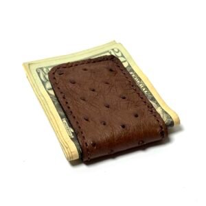 Brown Ostrich Leather Cash Clip – Card Holder