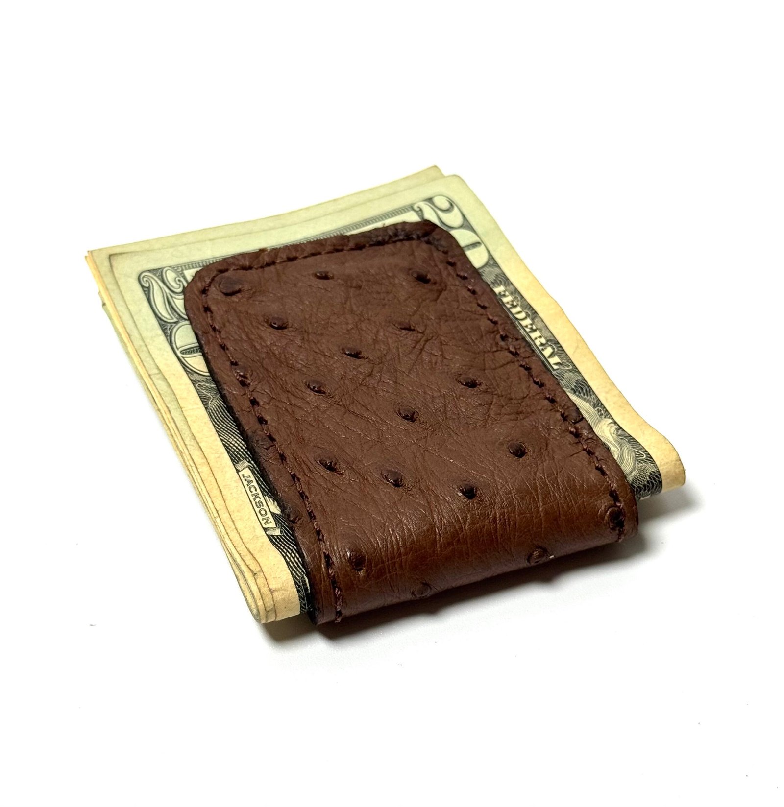 Brown Ostrich Leather Cash Clip – Card Holder