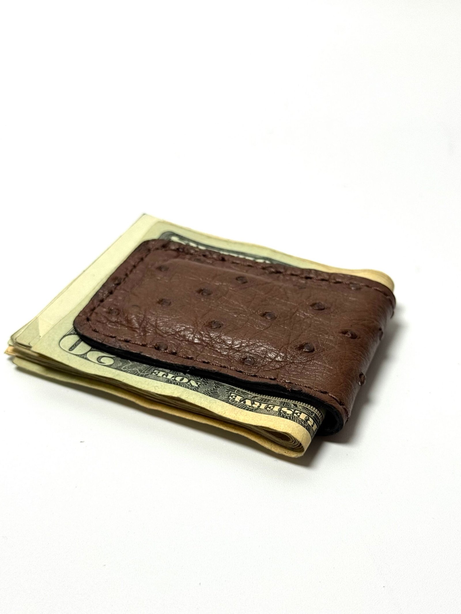 Brown Ostrich Leather Cash Clip – Card Holder - Image 2