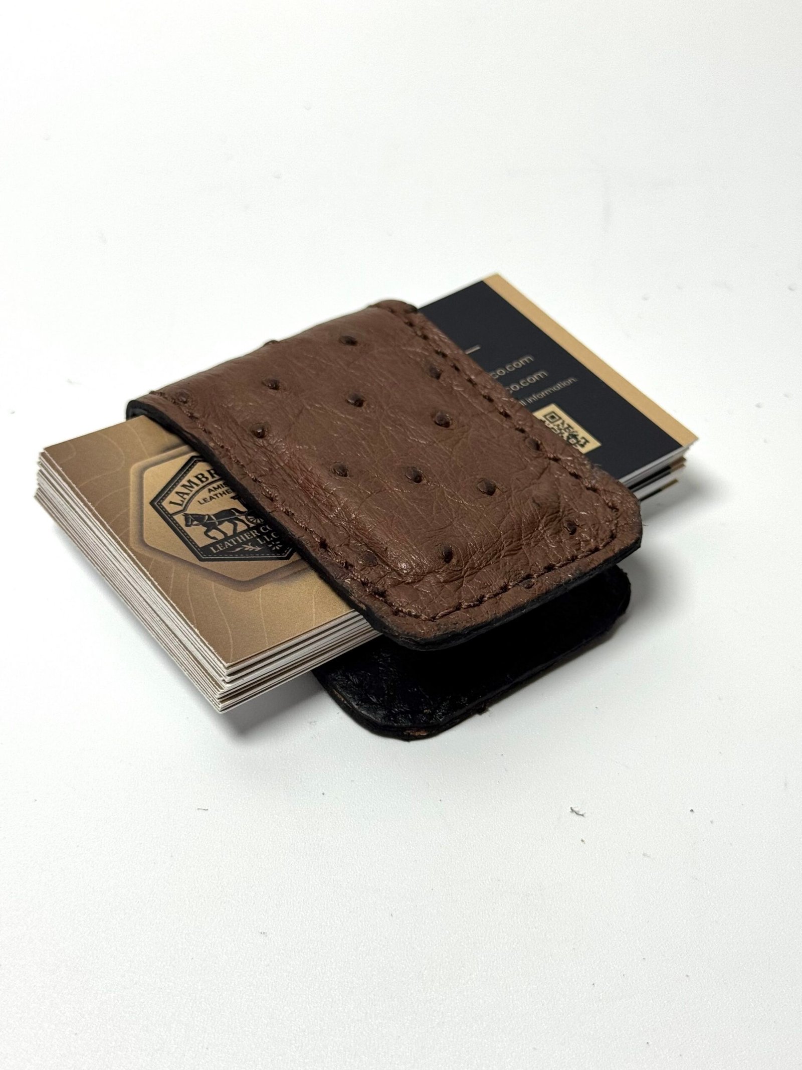 Brown Ostrich Leather Cash Clip – Card Holder - Image 3
