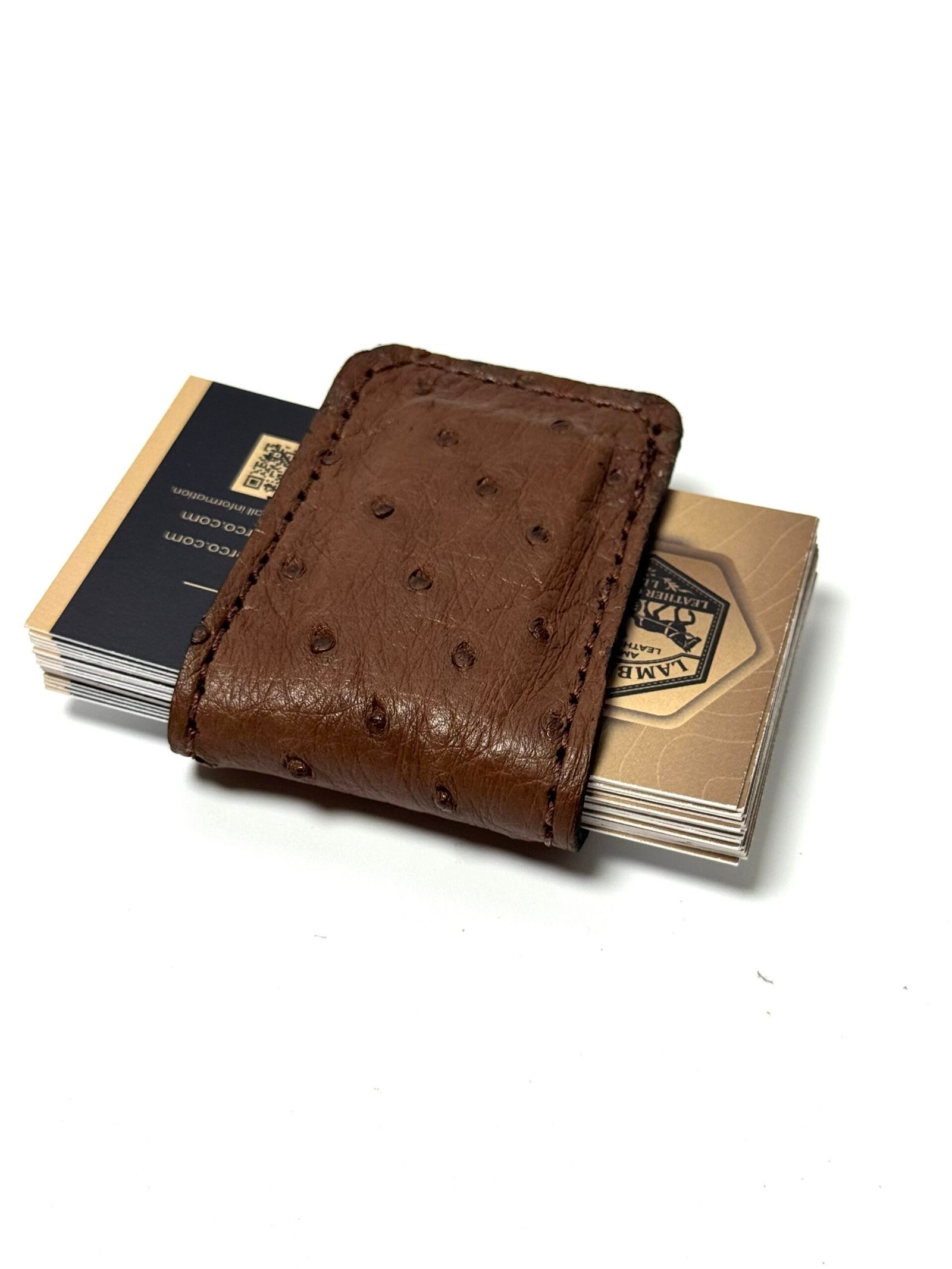 Brown Ostrich Leather Cash Clip – Card Holder - Image 4
