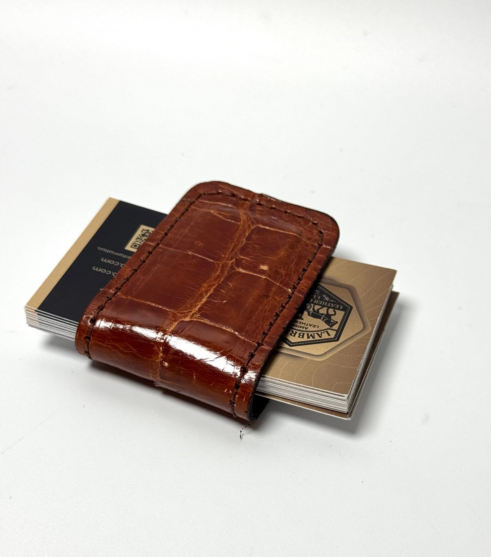 Cognac Alligator Leather Cash Clip – Card Holder - Image 4