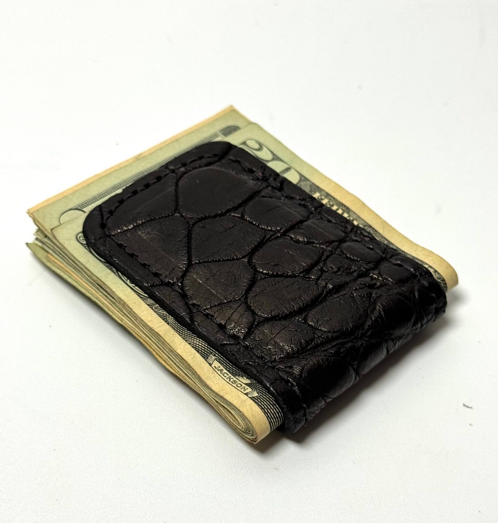 Black Alligator Leather Cash Clip – Card Holder