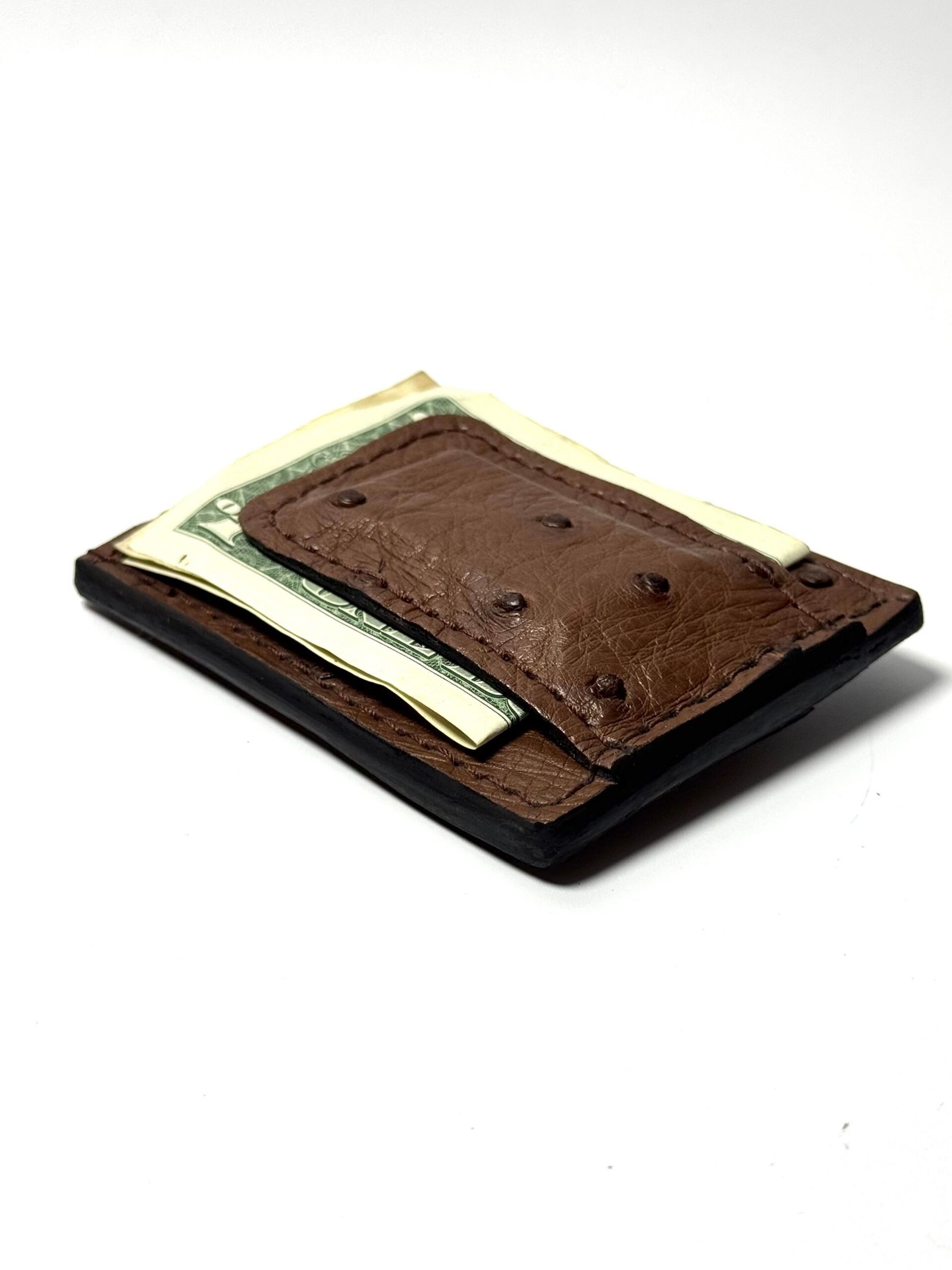 Ostrich Brown Leather Money Clip Wallet - Image 5