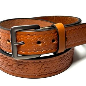 Light Brown Basket Weave Premium Heavy Leather Belt