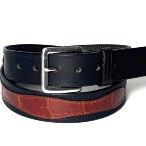 Standard Black Leather Belt with Cognac Gator