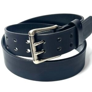 Double Prong Standard Black Leather Belt