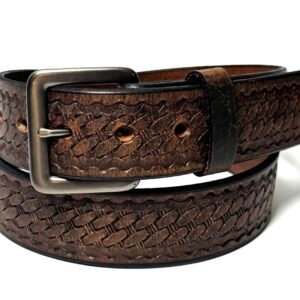 Water Buffalo Crazy Horse Basket Weave Leather Belt