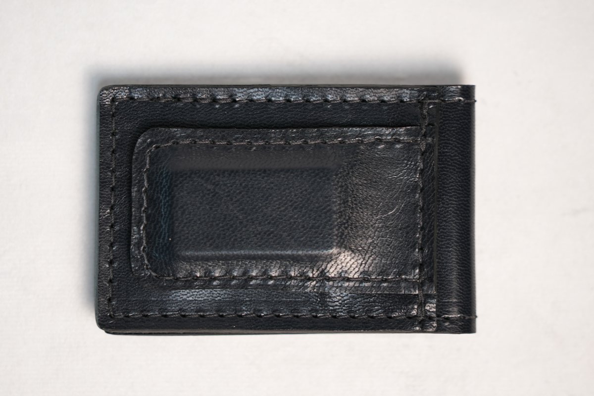 Water Buffalo Standard Black Leather Money Clip Bifold