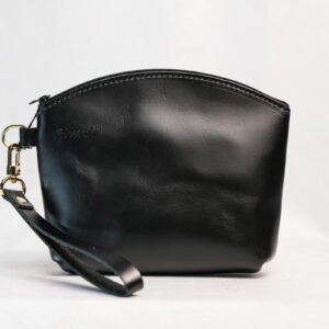 Black Round Top with Bottom Leather Purse