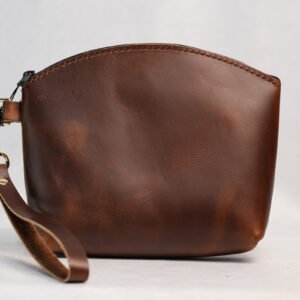 Brown Round Top with Bottom Leather Purse