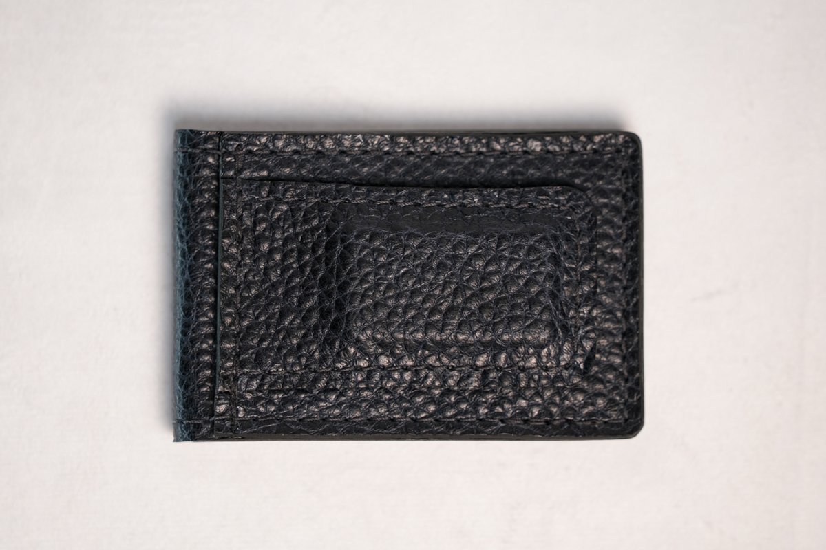 Bison Black Leather Money Clip Bifold