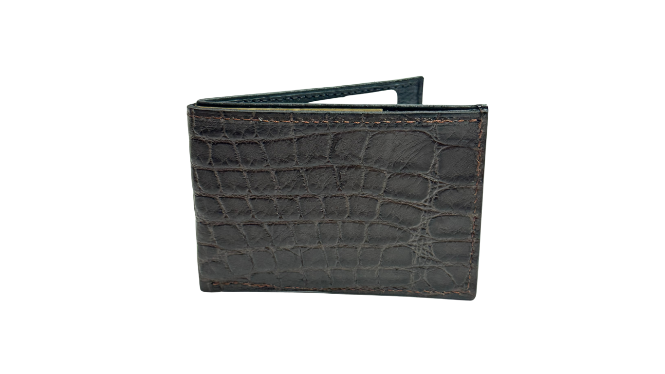 Small Leather Bifold Wallet | Amish Made | Bison, Ostrich & Gator Leather Wallet - Image 3