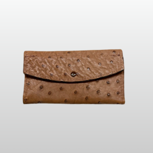 Ostrich Brown Leather Clutch