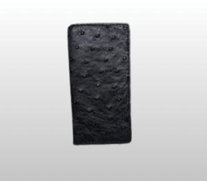 Ostrich Black Leather Rodeo Wallet