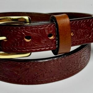 Brown Floral Design Leather Belt
