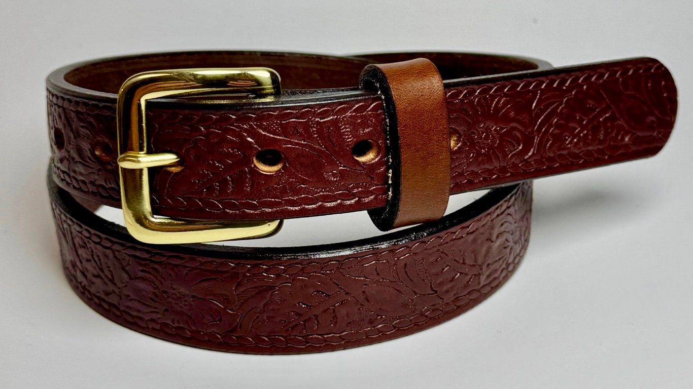 Brown Floral Design Leather Belt